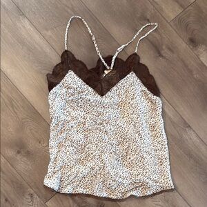 Leopard Print Lace Trim Cami Top NWT